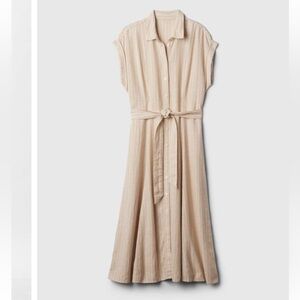 Gap white/beige striped midi shirt dress with belt
